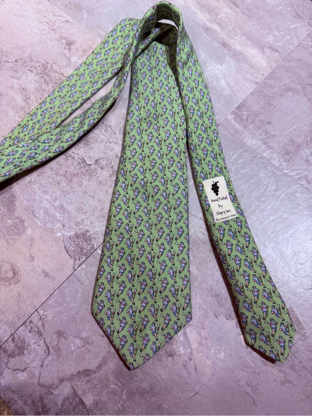 Vineyard Vines Mens Silk Tie Green Lacrosse Players Preppy Whimsical Lax Sport